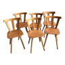 Set of 6 vintage bistro style chairs in beech circa 1960's