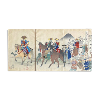 Samouraï à cheval retour de chasse par Toyohara Chikanobu (1838-1912) Japon 1897