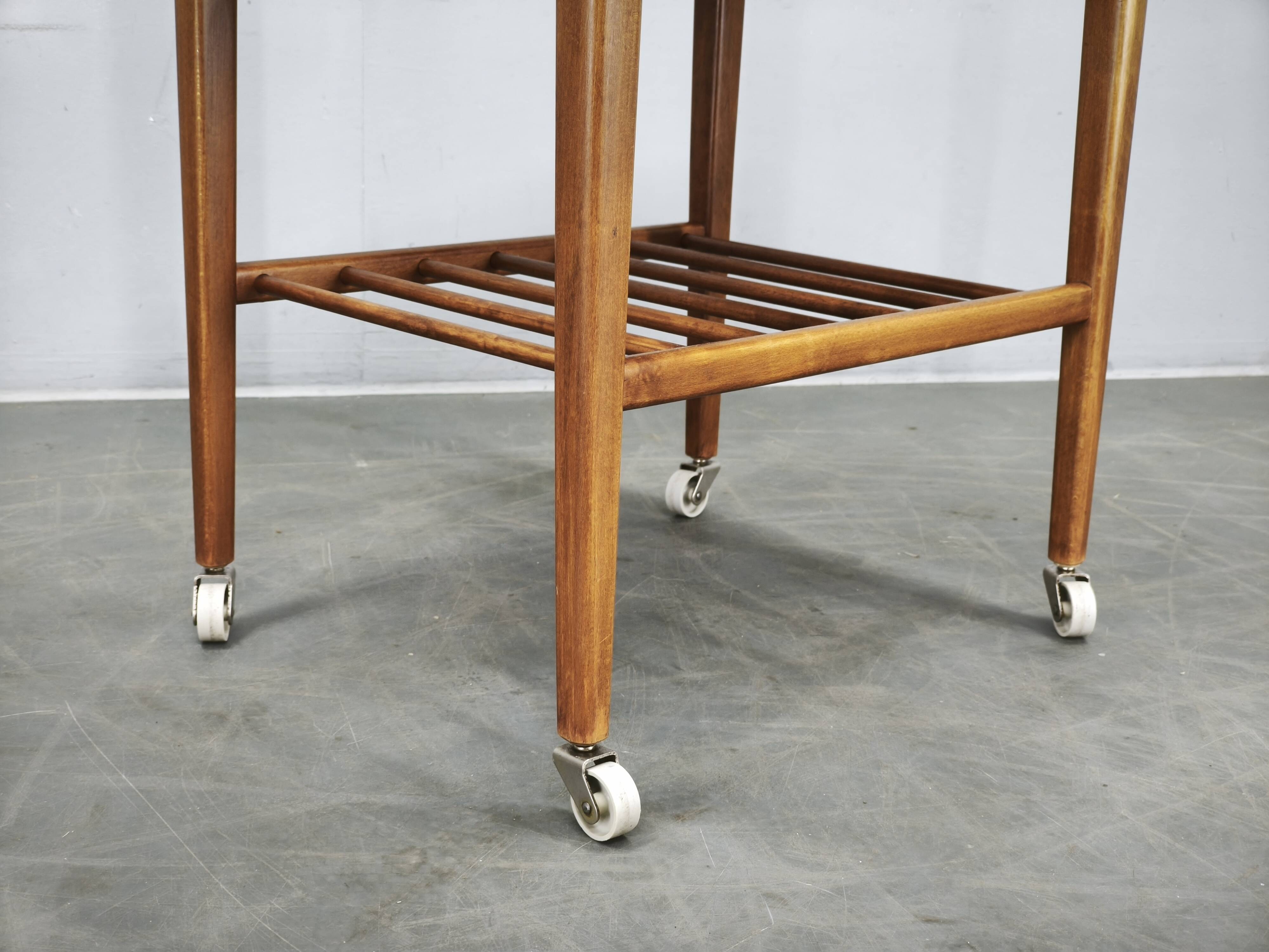1960s Danish Modern Teak Serving Cart on Wheels