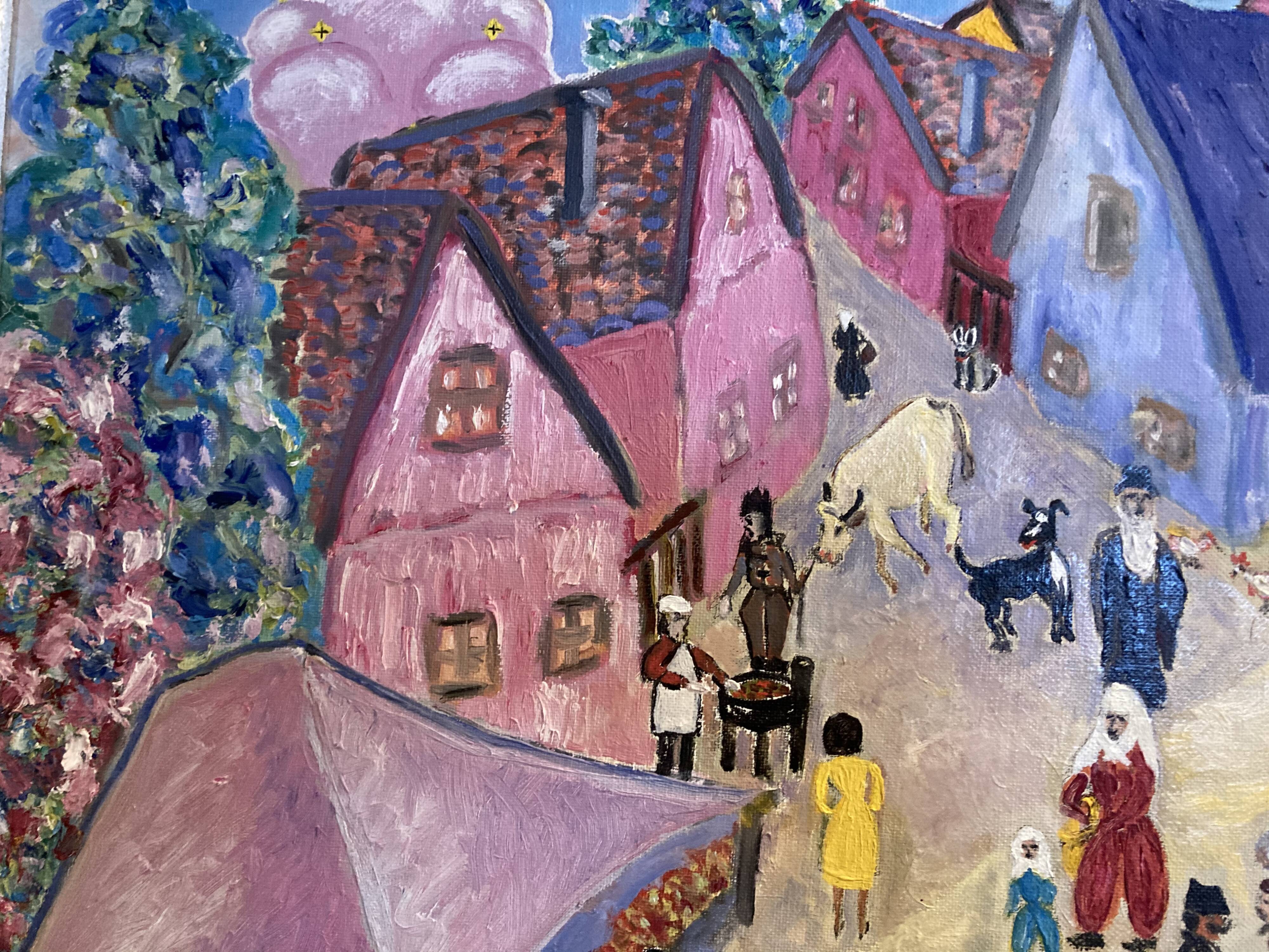 Huile sur toile « le marché au village »
