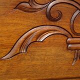 Solid walnut sideboard, moustache legs, black marble top.