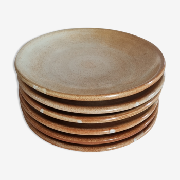 Lot de 6 assiettes plates en grès estampillées Vallauris