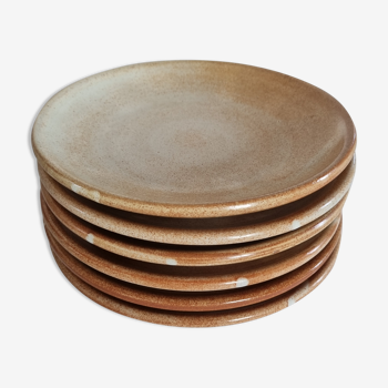 Set of 6 flat stoneware plates stamped Vallauris