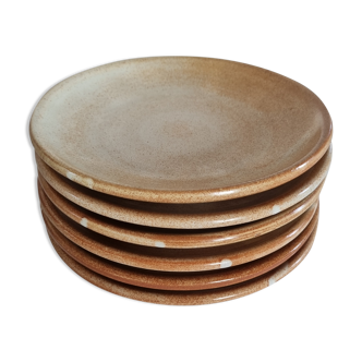Set of 6 flat stoneware plates stamped Vallauris