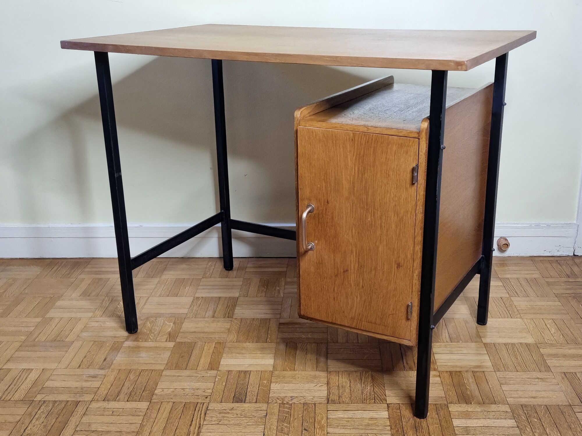 Vintage desk in metal and wood, 50s-60s