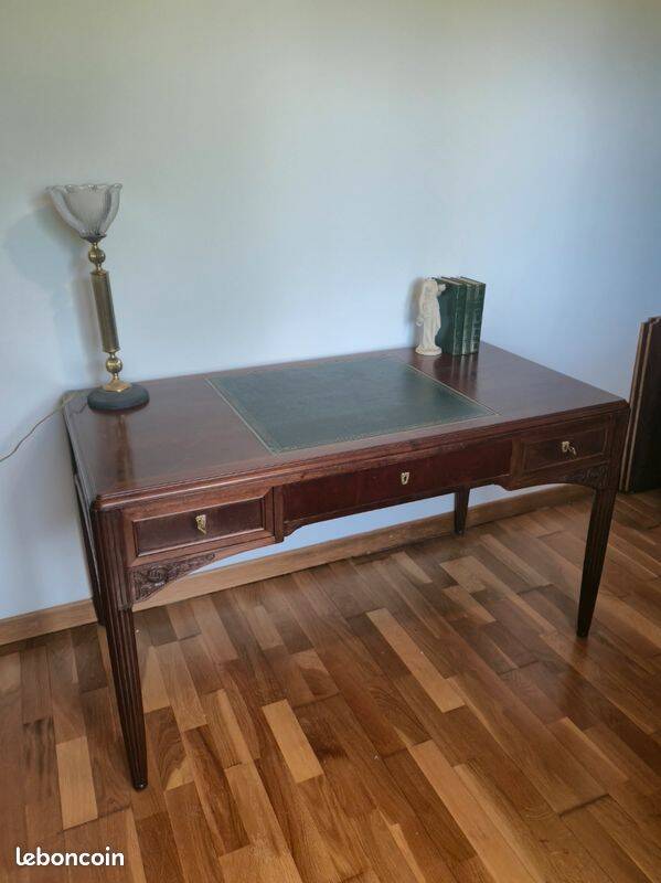 Antique Art Deco Desk Solid Oak - Leather Desk Mat - Cabinetmaker Quality