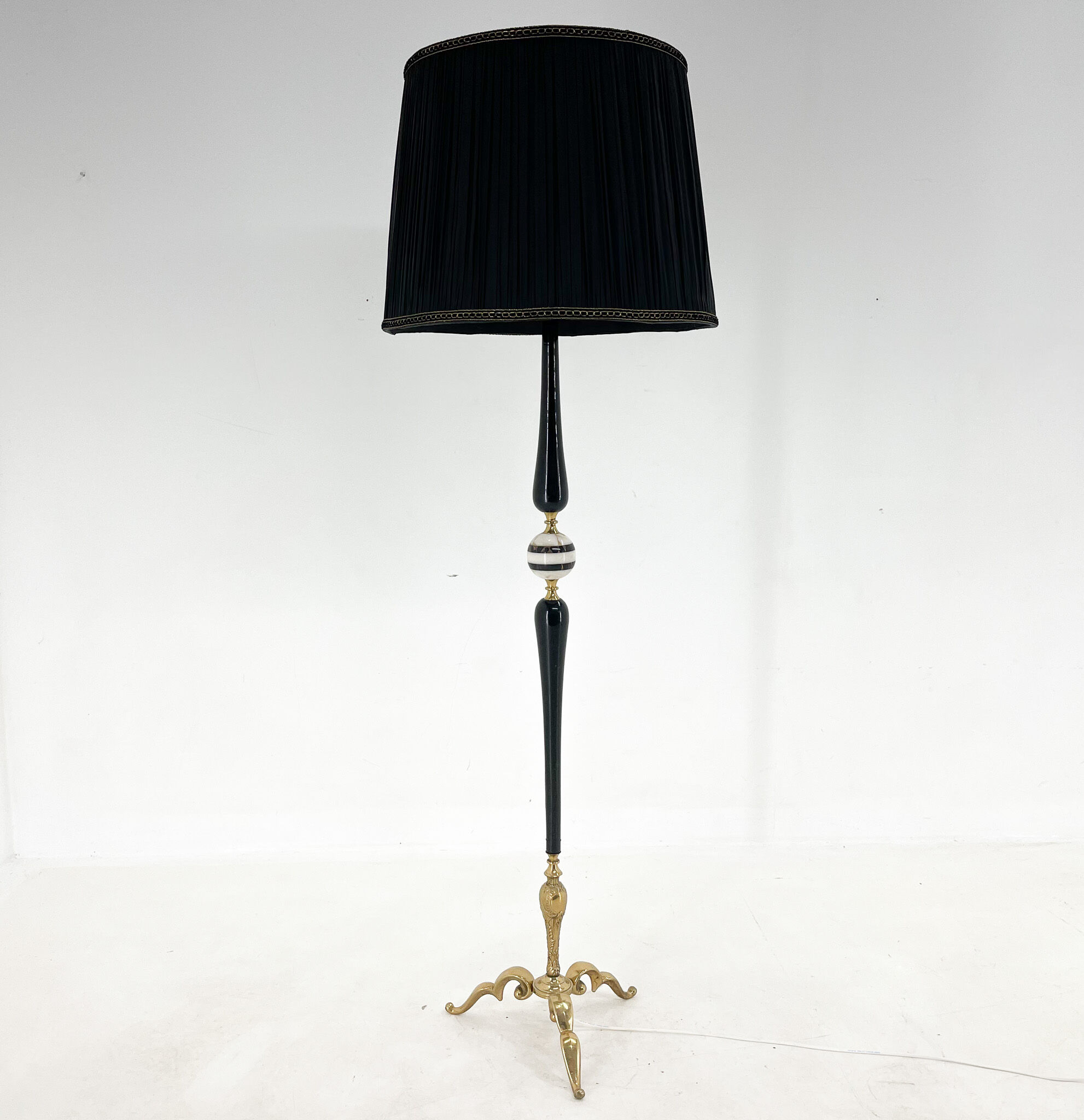 Brass, onyx & ebonized wood floor lamp, italy 1950