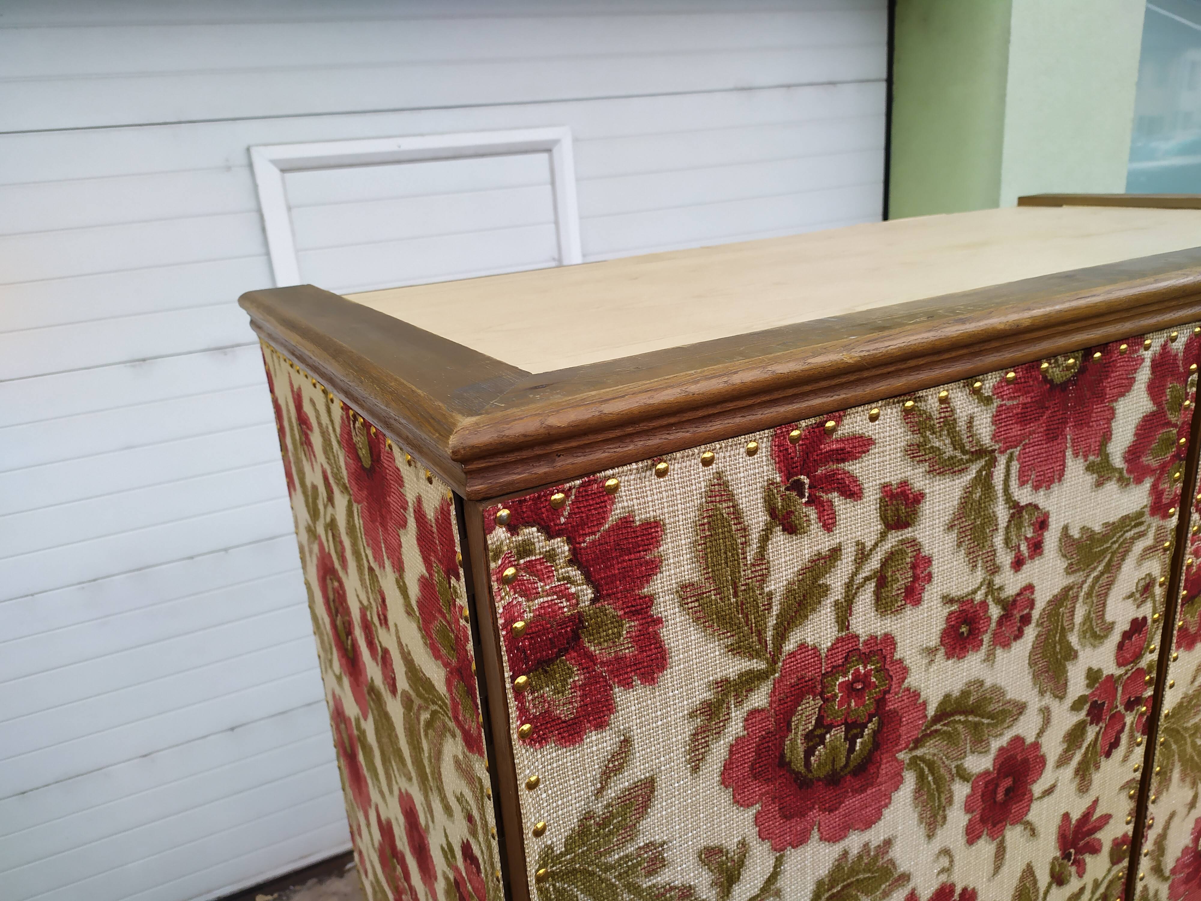 Wardrobe - wardrobe - Old - Wood - Floral Fabric - Artisanal