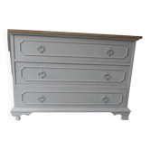 Vintage 3-drawer chest of drawers, pearl gray patina, wooden top.
