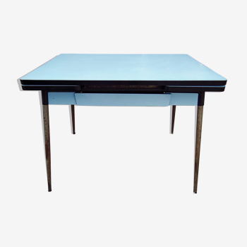 Table de marque rotub en formica bleu clair
