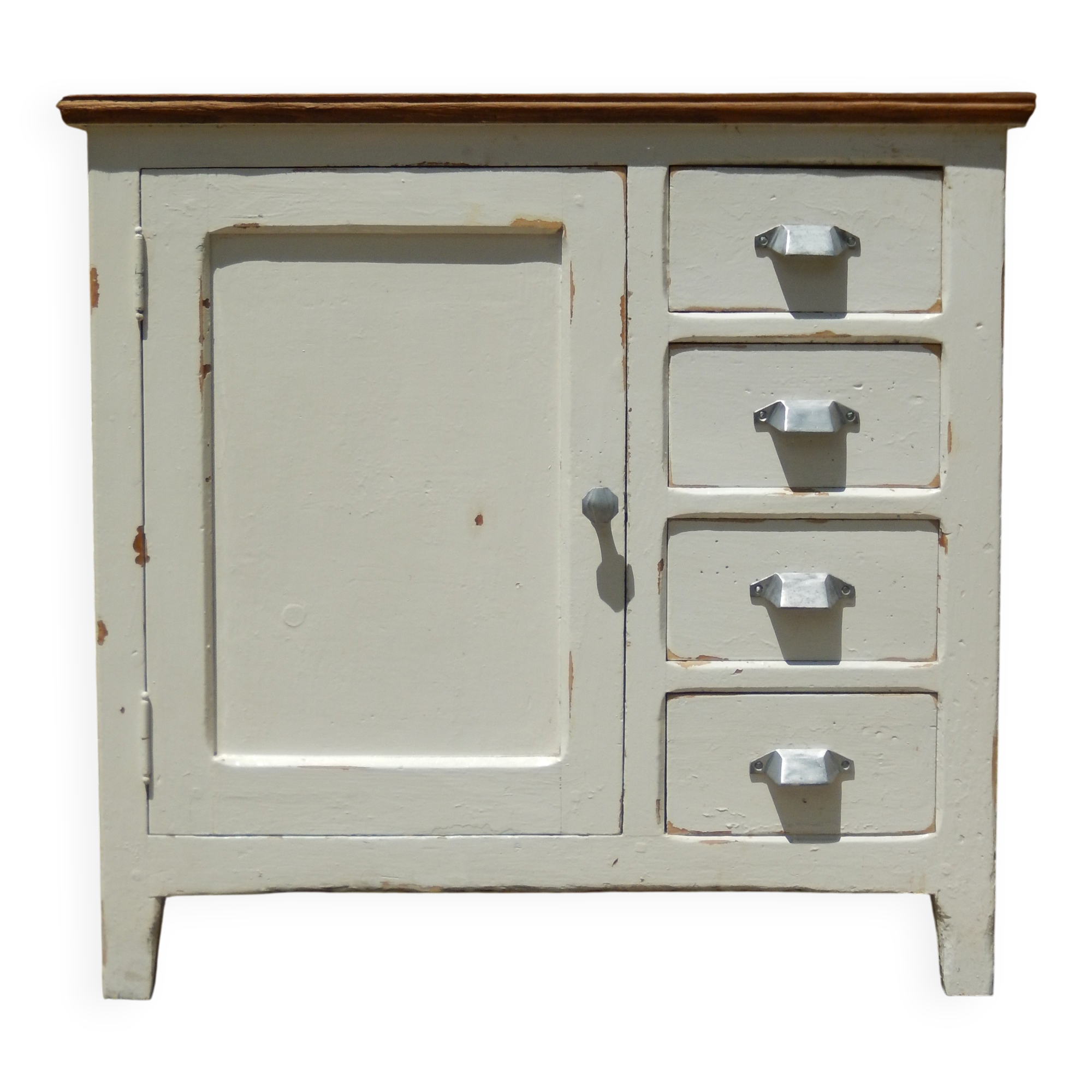 Antique sideboard / charming solid pine workshop furniture with a patina.