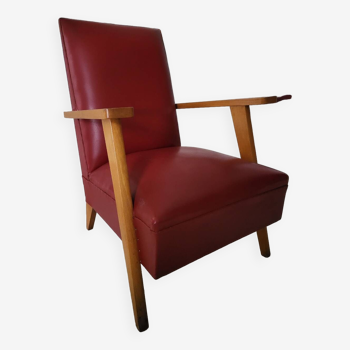 Scandinavian armchair with wooden and Skai compass legs