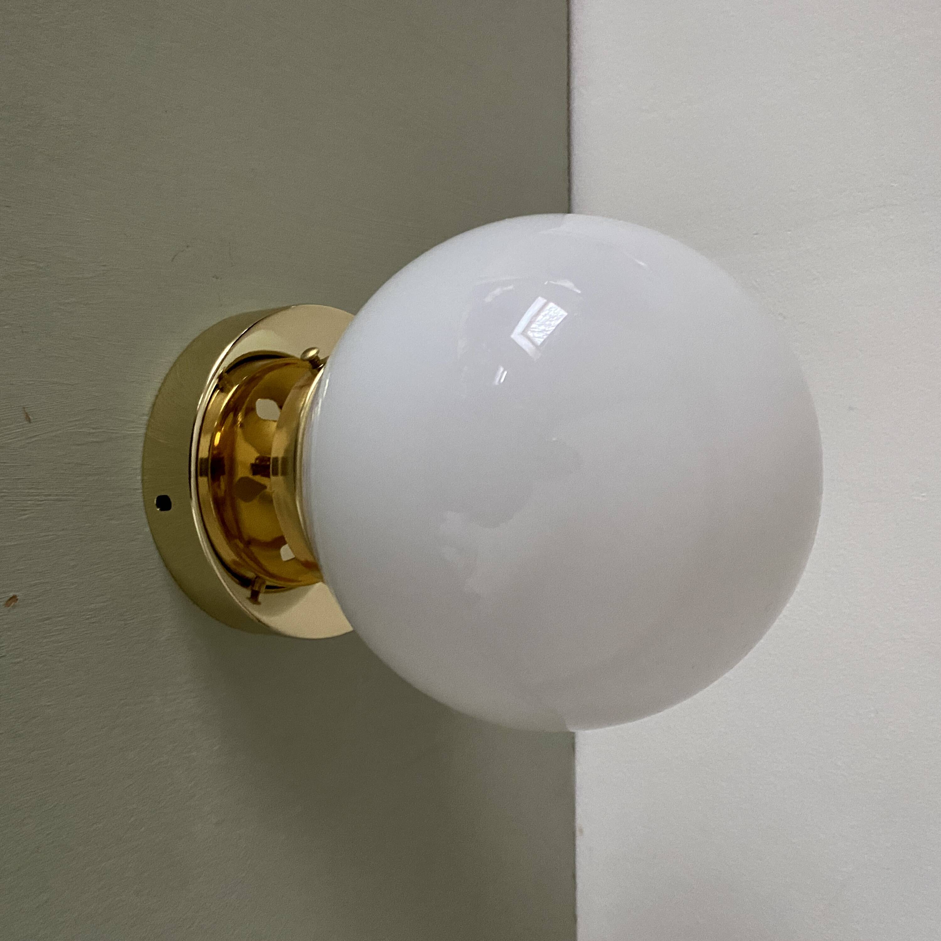Vintage globe wall or ceiling light in white opaline