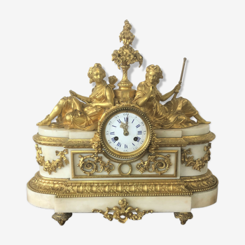 Old Large Clock in Marble and Gilded Bronze 19th Clock