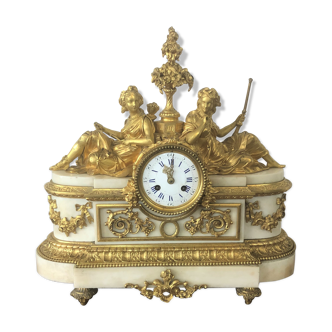 Old Large Clock in Marble and Gilded Bronze 19th Clock