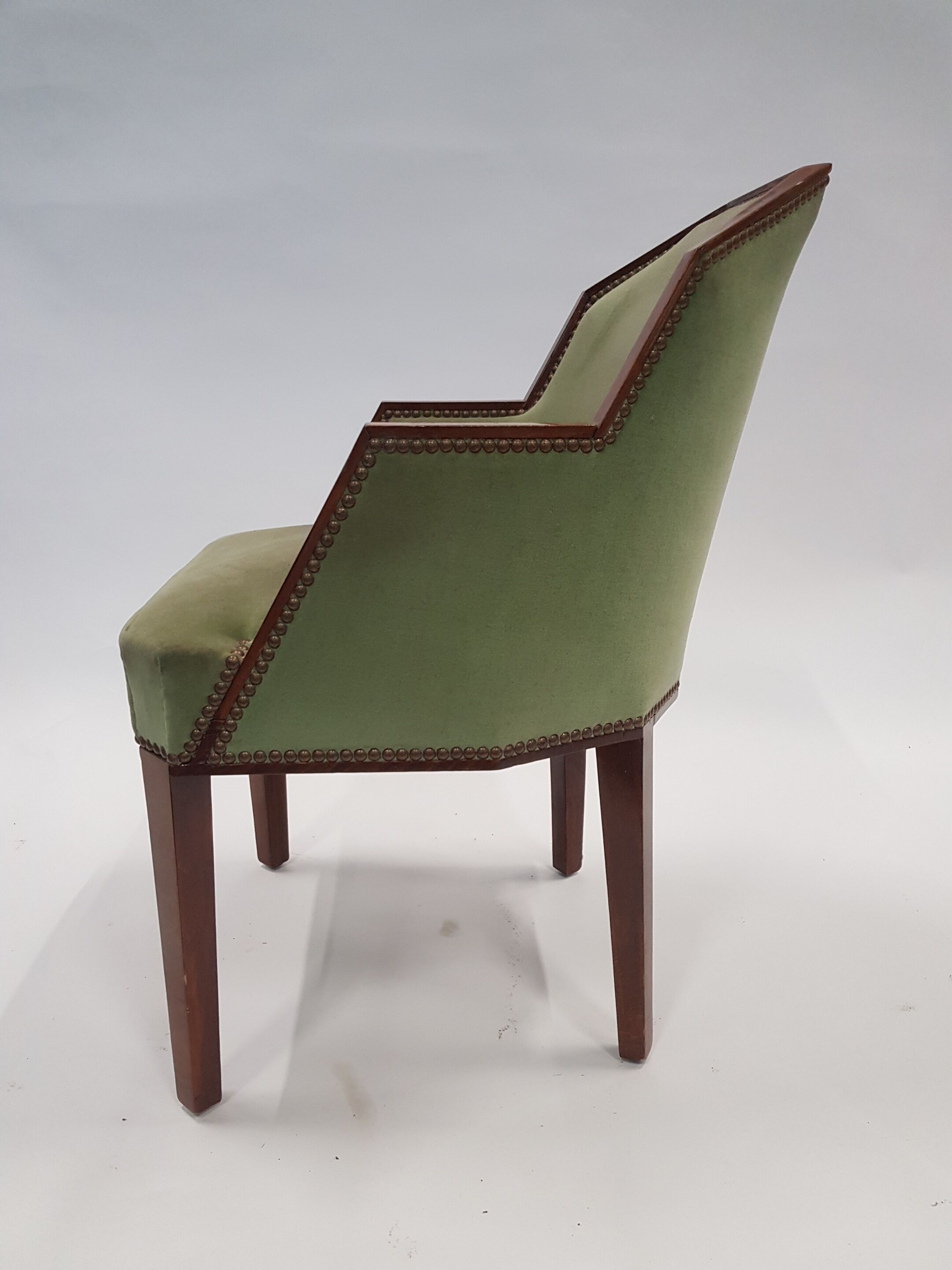 Art Deco armchair with almond green velvet