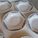Set of 9 deep plates, earthenware from Creil Montereau, Colette model.