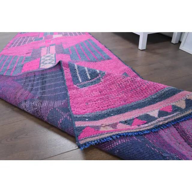 1970s Vintage Turkish Oushak Handmade Wool Runner 93x332