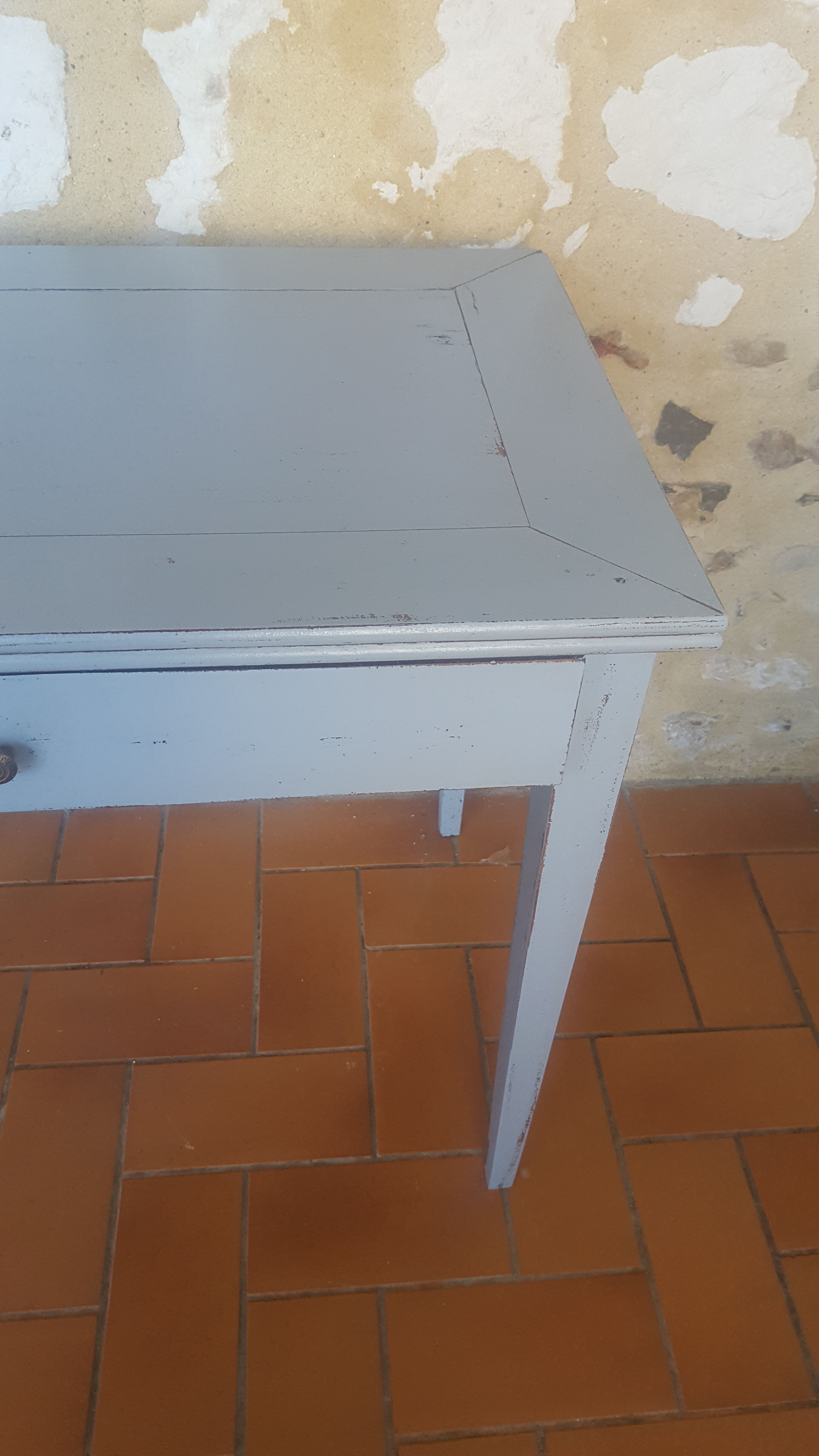 Small sky blue patina farm table