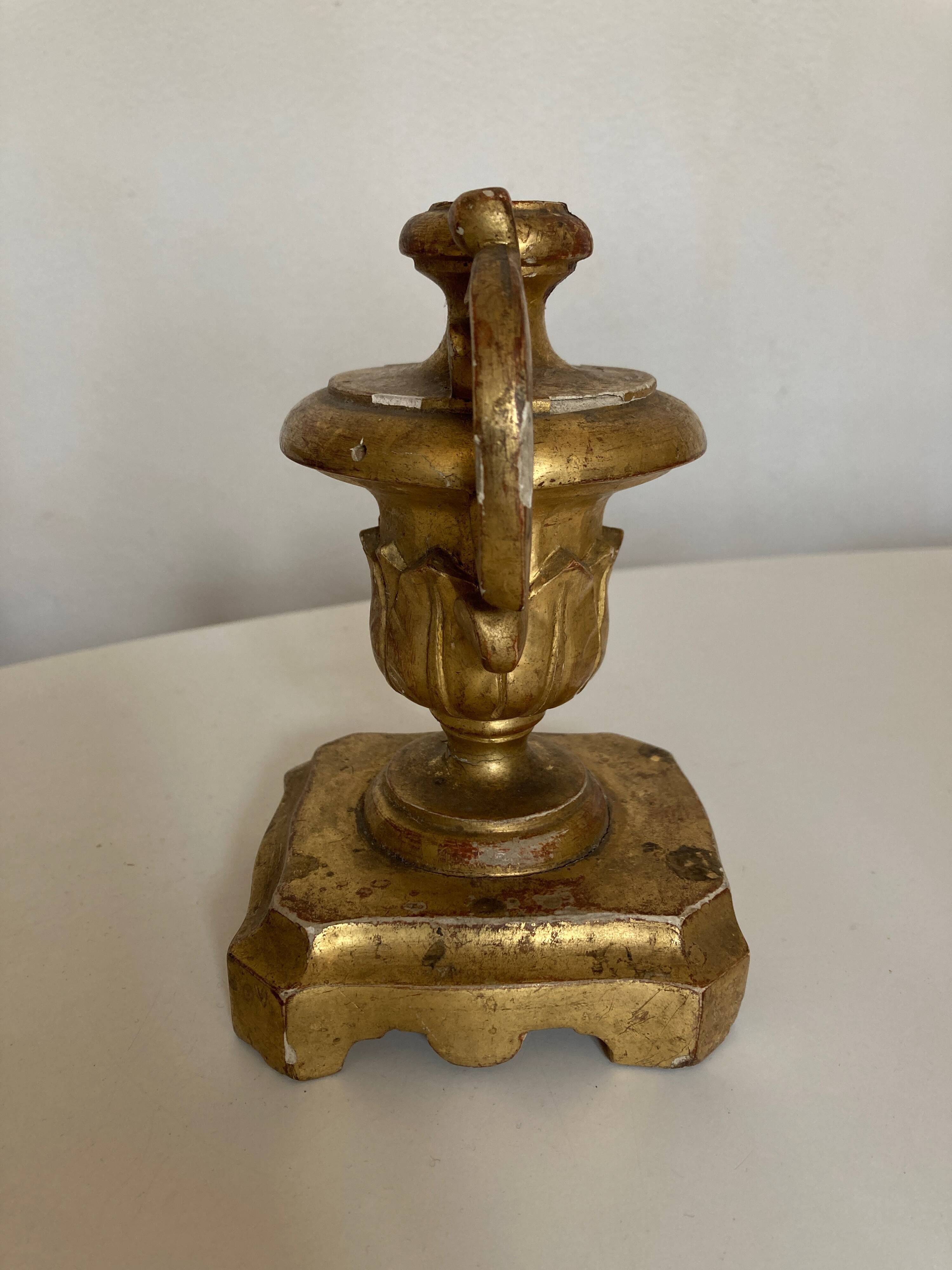 Acanthus candle holder in gilded wood 19th Naples Italy