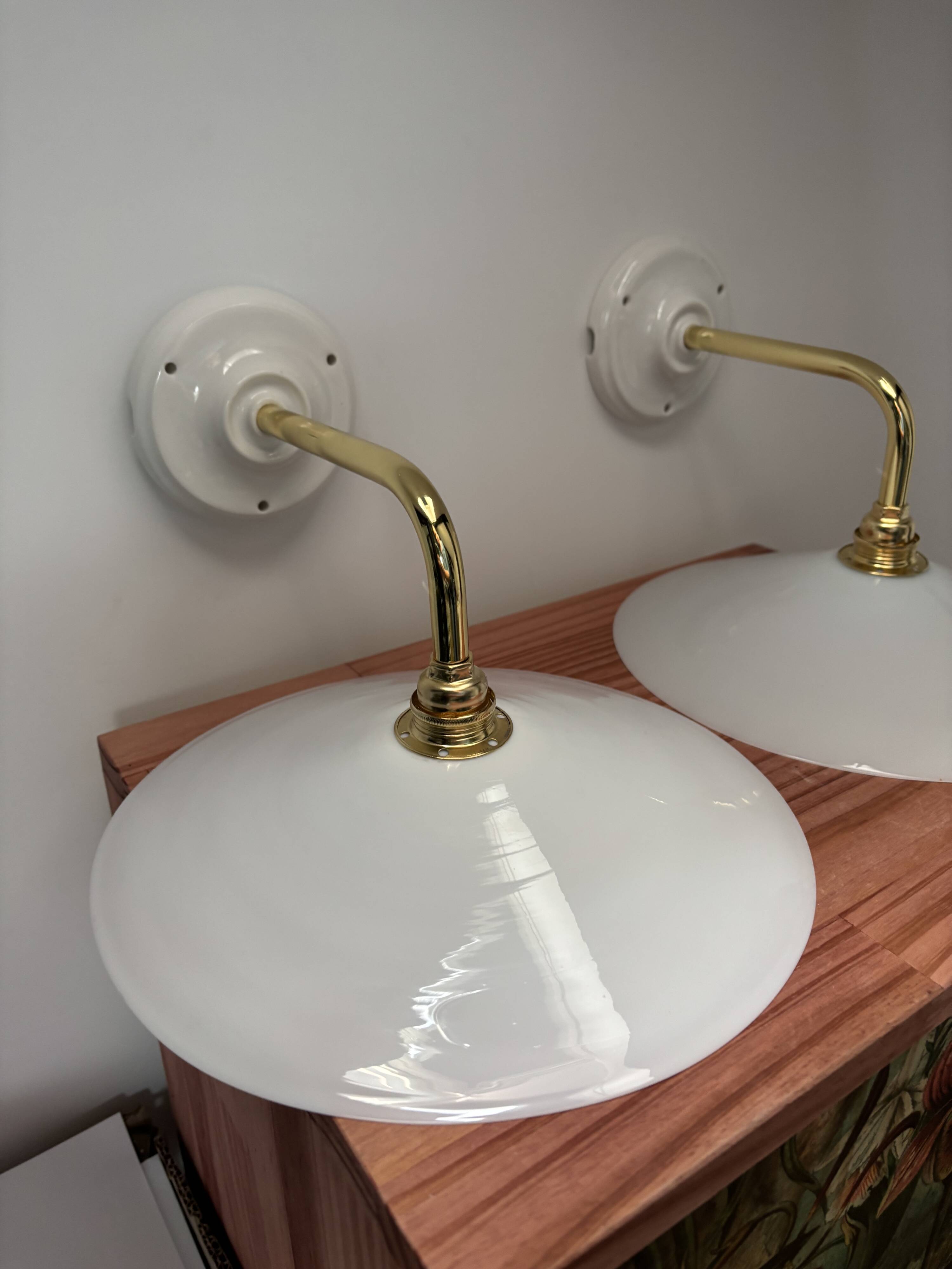 White opaline wall lights