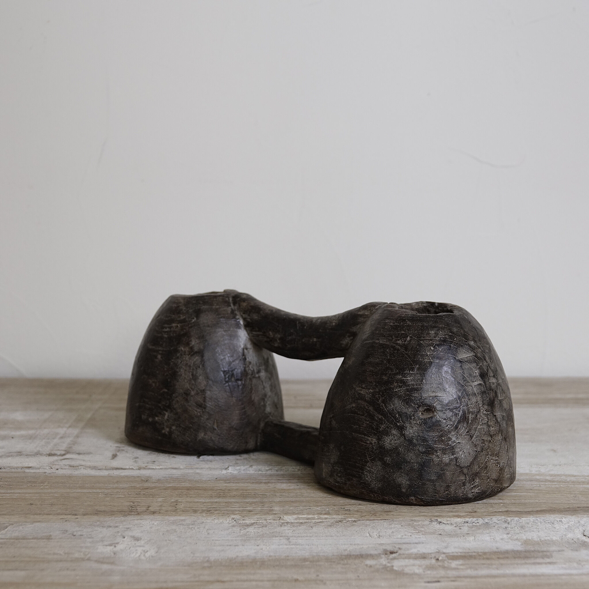 Double inkwell in old wood