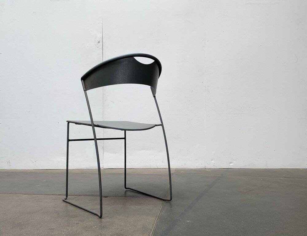 Set of stackable chairs model Juliette in postmodern Italian metal by Hannes Wettstein for Cerruti Baleri, 1980s.