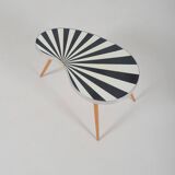 Kidney-shaped vintage side table with handmade ray pattern, 1960s