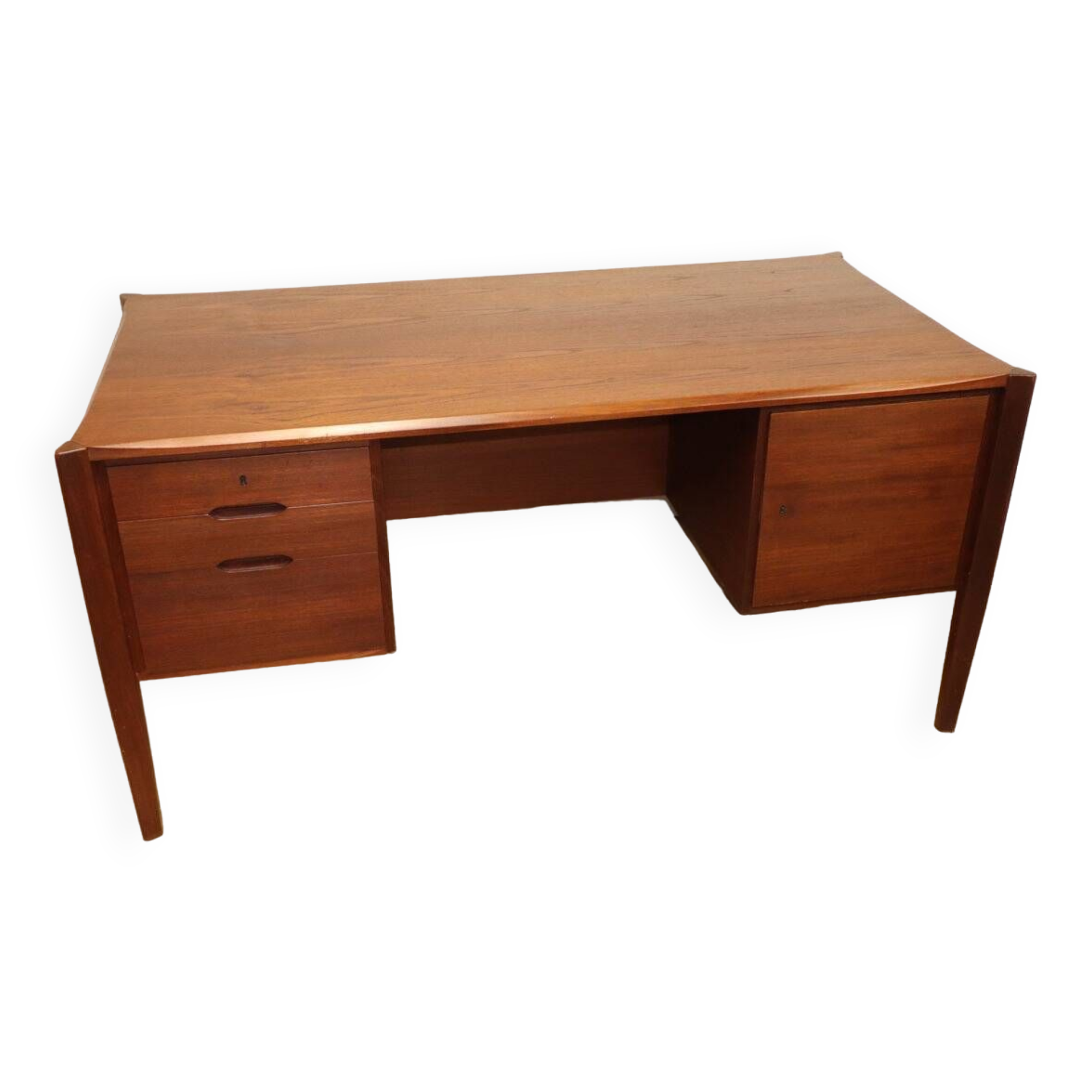 Vintage desk by Wilhelm Renz in double-sided teak, 1960s