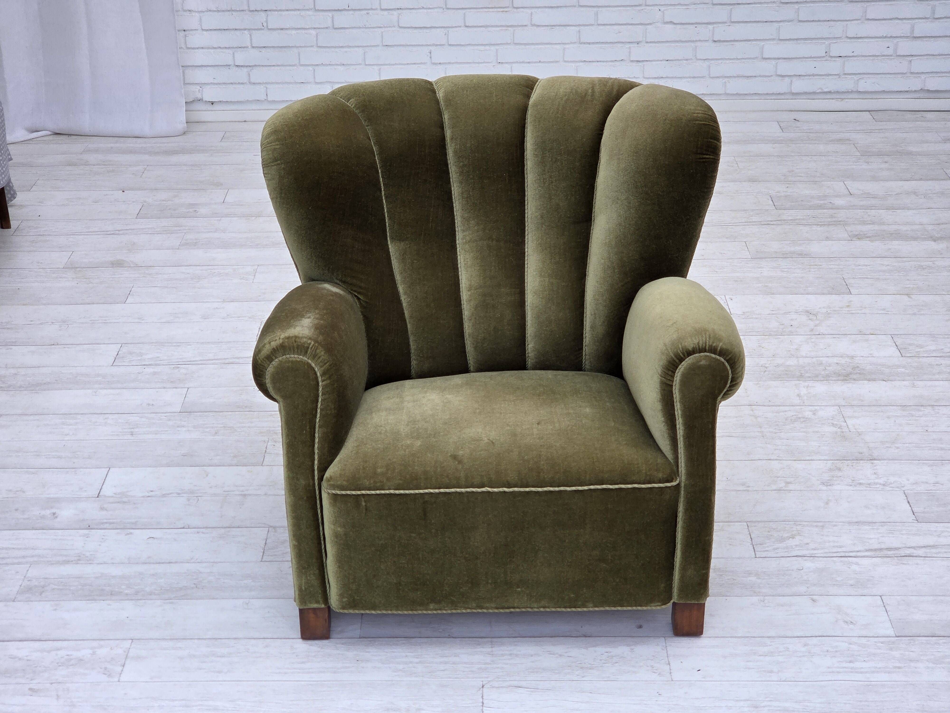 1960s, Danish relax armchair, green furniture velour, original condition.