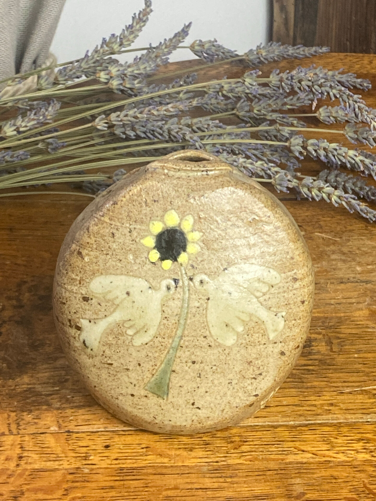 Glazed and decorated stoneware flower holder