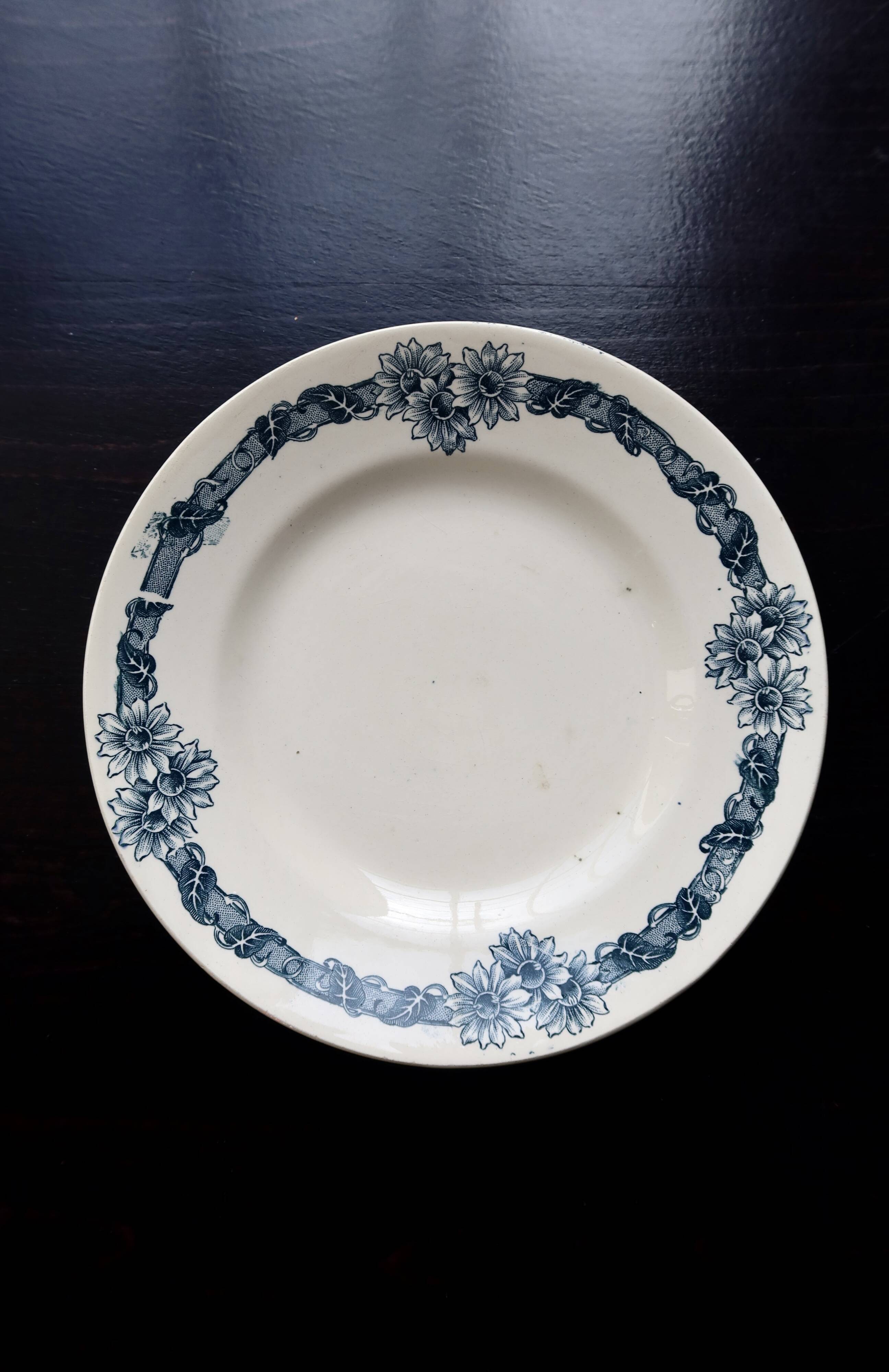 Antique dessert plate, Longchamp ironstone, Denise model.