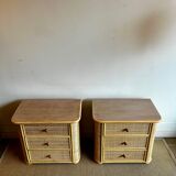 Set of 2 rattan nightstand bedside table vintage