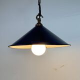 Industrial British Dark Blue Enamel Factory Pendant Lamp, 1950s