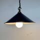 Industrial British Dark Blue Enamel Factory Pendant Lamp, 1950s