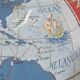 Old card Air France 1950 shown by Lucien Boucher planisphere