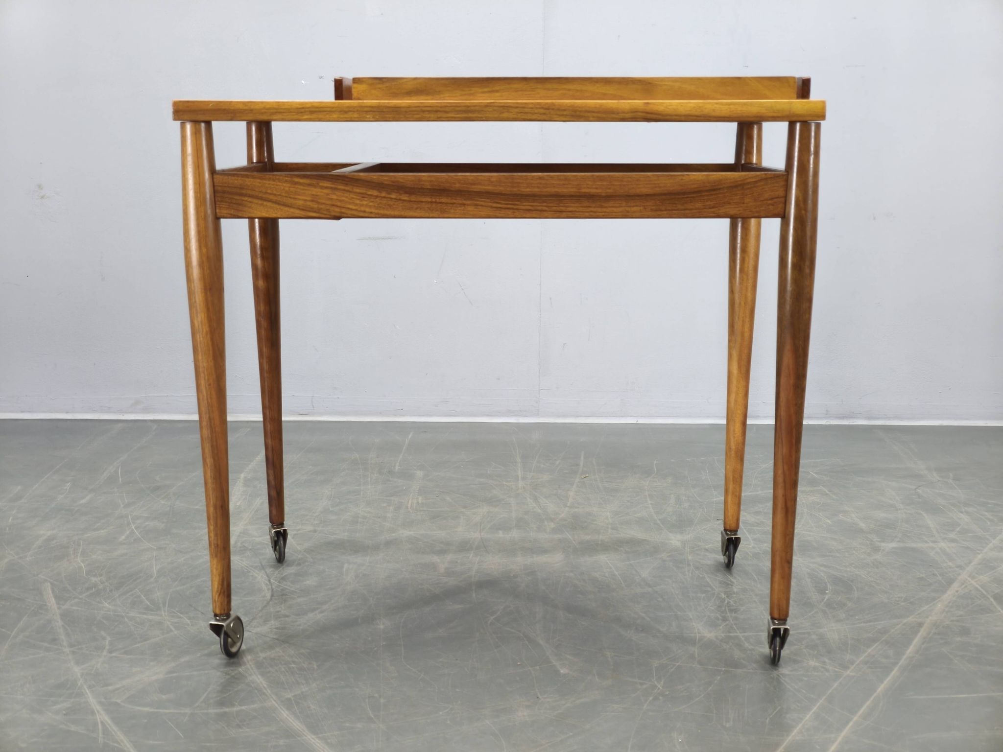 Mid Century Walnut Serving Cart, Czechoslovakia, 1970s