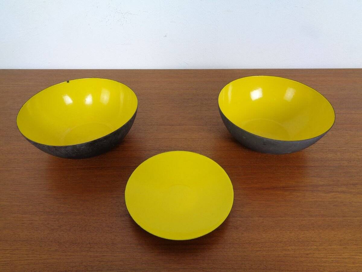 Yellow Krenit Bowls by Herbert Krenchel Torben Ørskov, Set of 3, 1960s