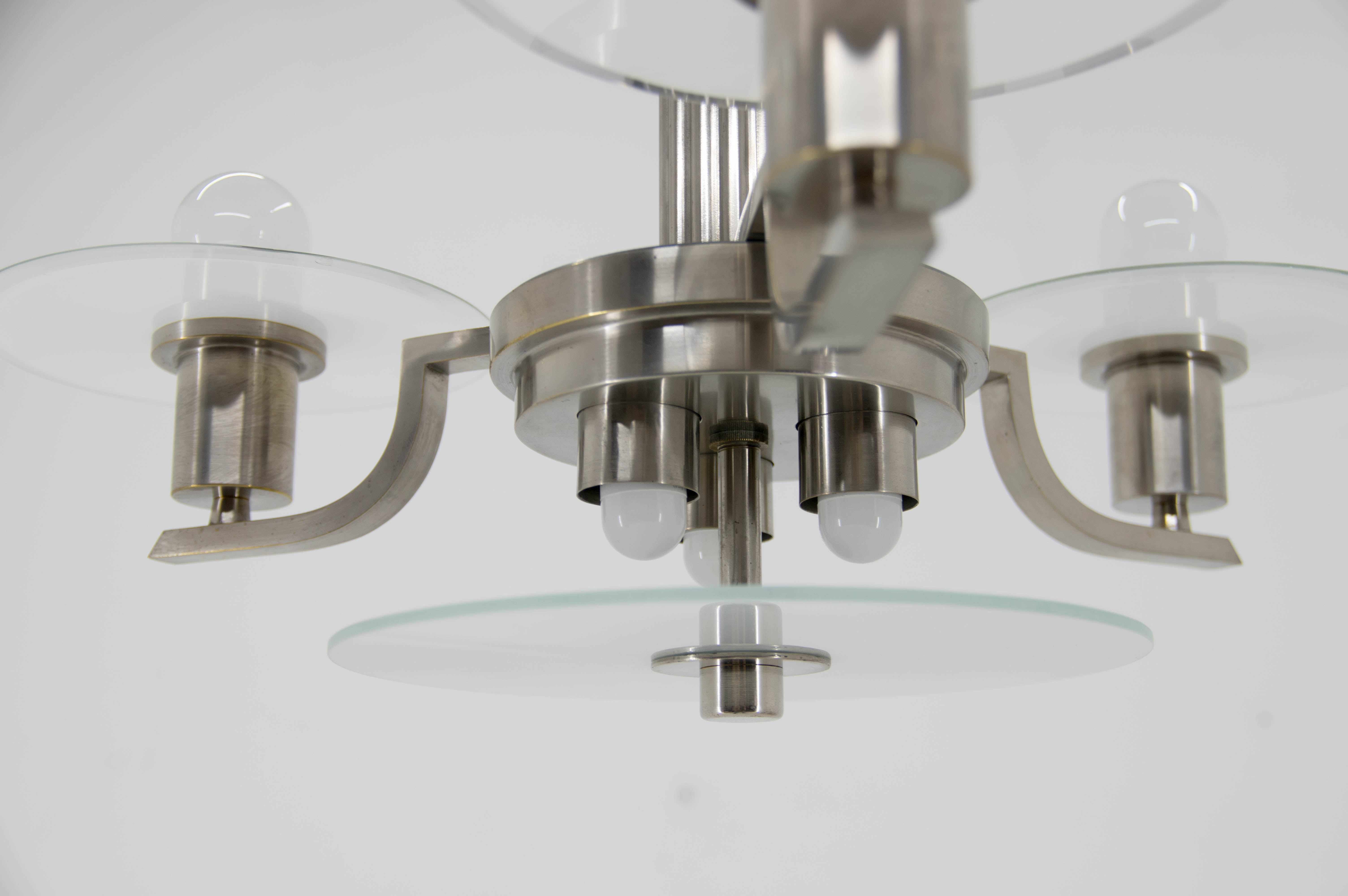 Art deco machine age chandelier, 1930, restored