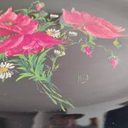 Authentic Longwy dish Black enamels decorated with poppies Louis Valenti 1960