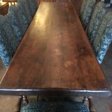 Monastery table - 9 chairs and 2 Louis XIII oak armchairs.