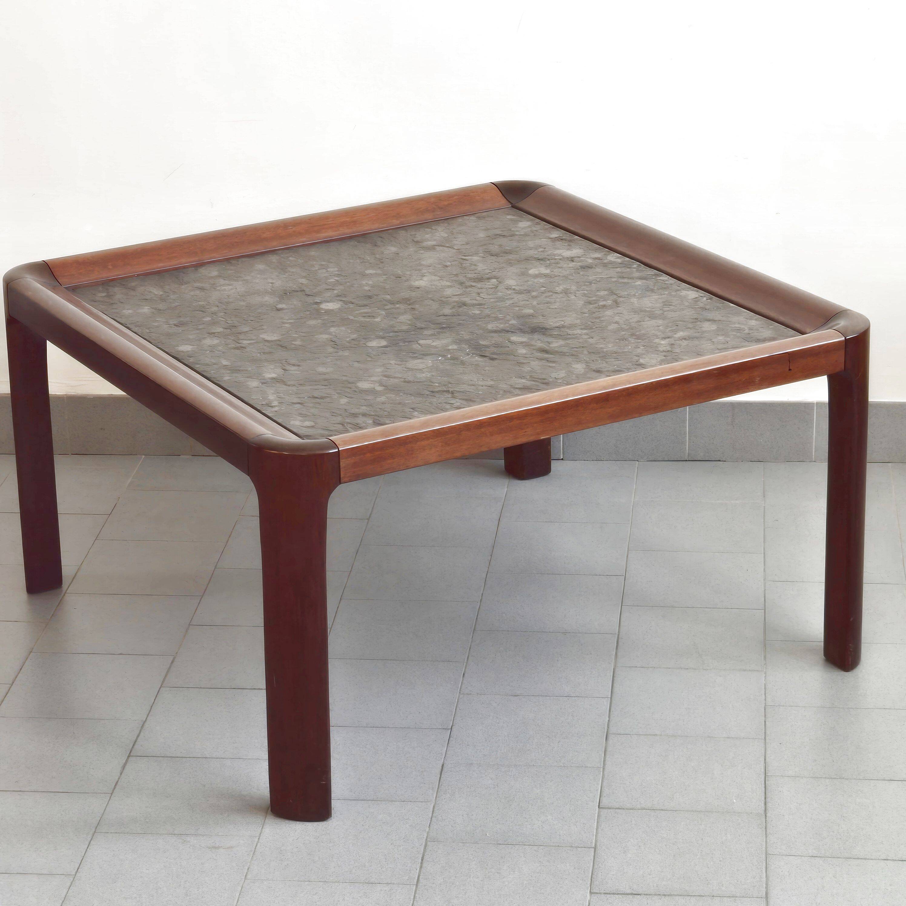 1960s Scandinavian coffee table in teak and schist