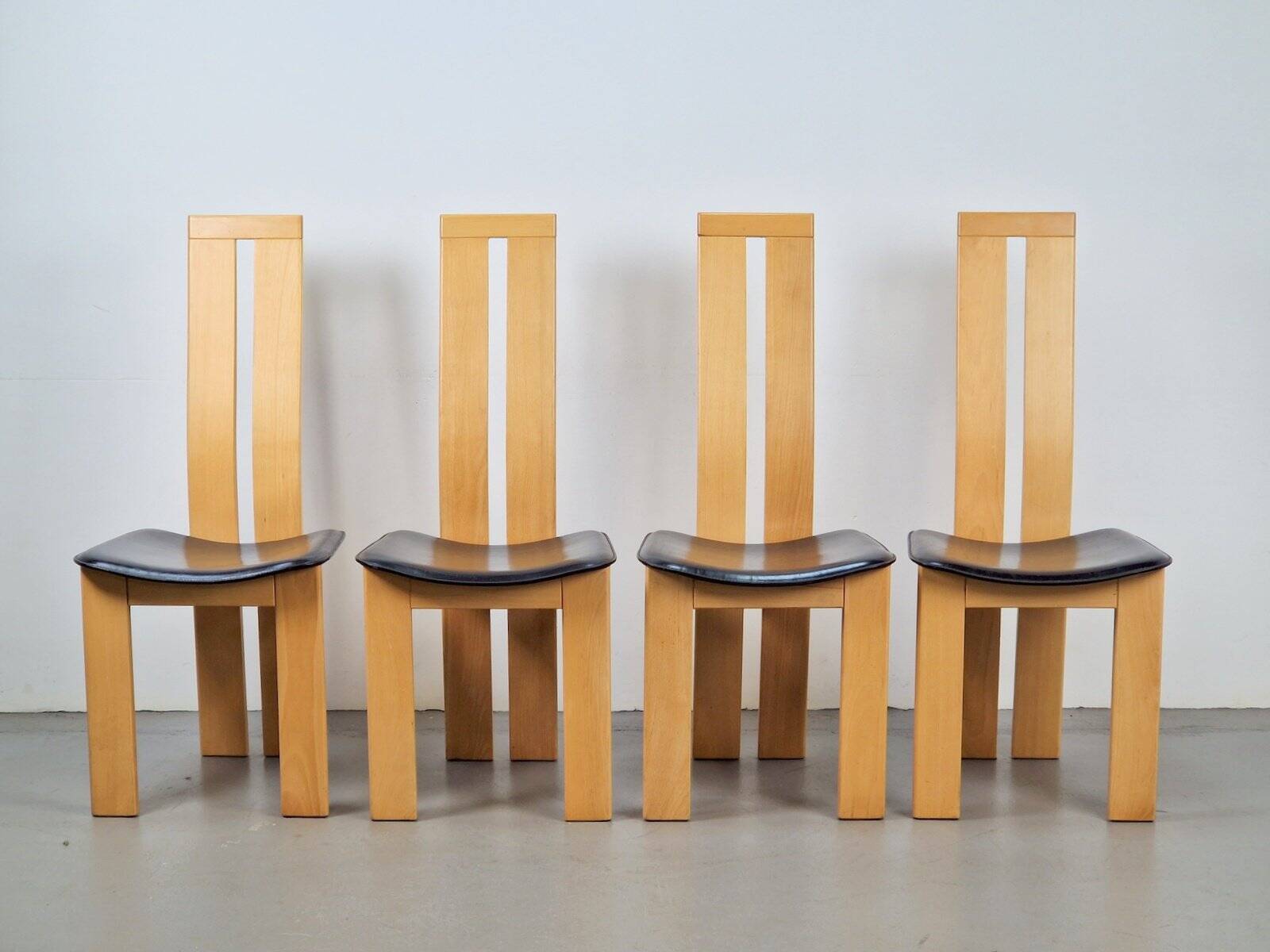 Vintage Beech and Leather Dining Chairs by Pietro Costantini for Ello, 1970s, Set of 4
