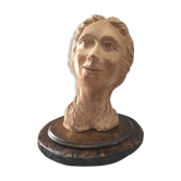 Buste sculpture en terre crue d'atelier visage de femme art design 1950