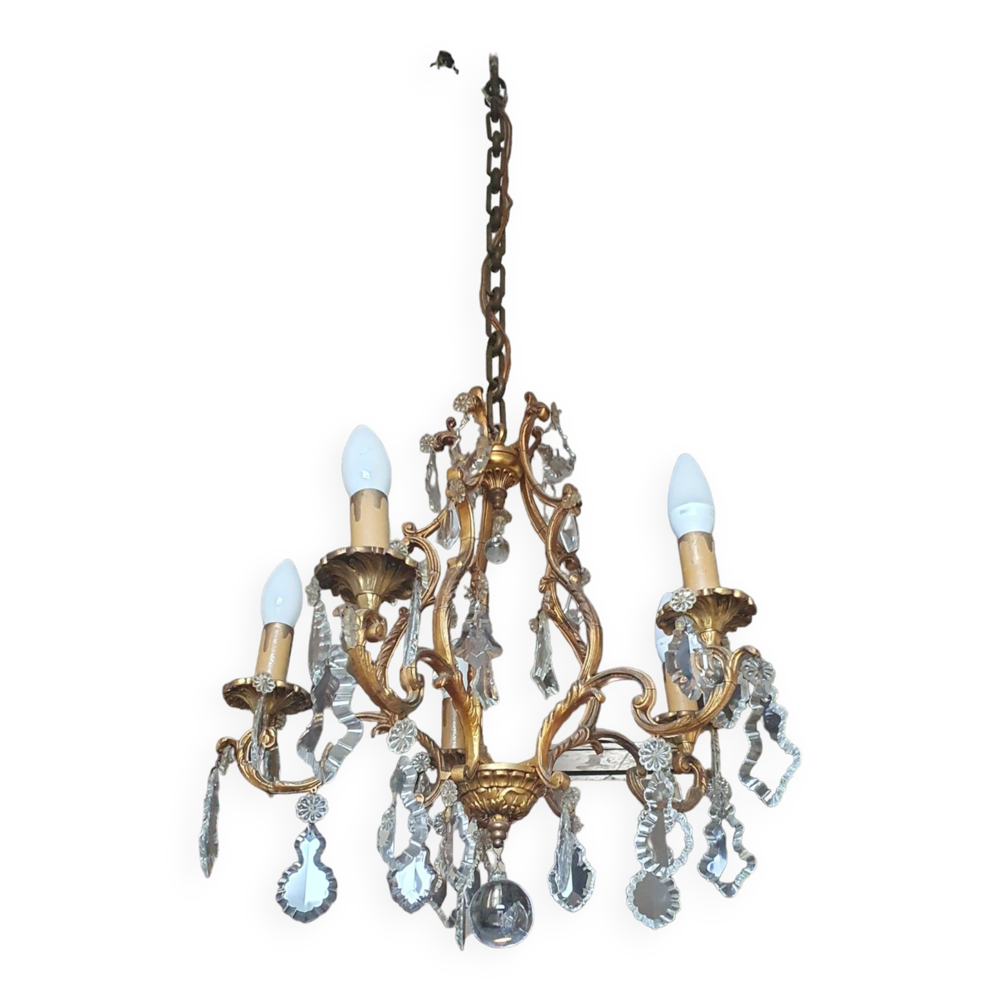 Bronze and Crystal Chandelier