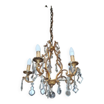 Bronze and Crystal Chandelier