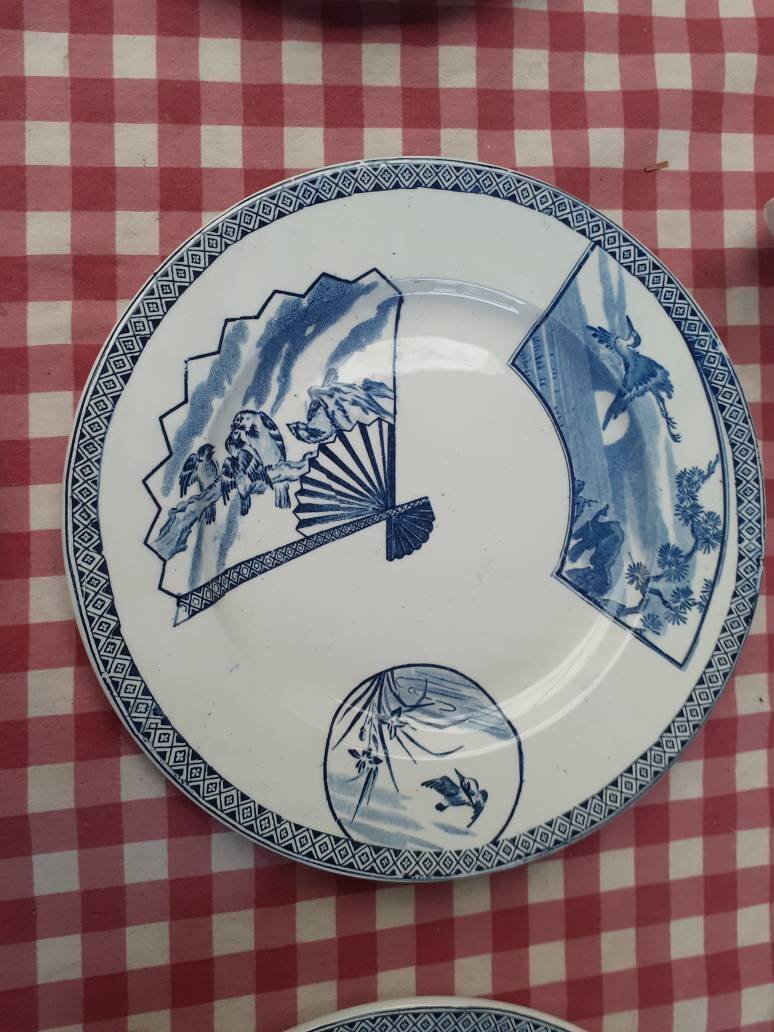 6 Assiettes Gien "Éventails japonais"