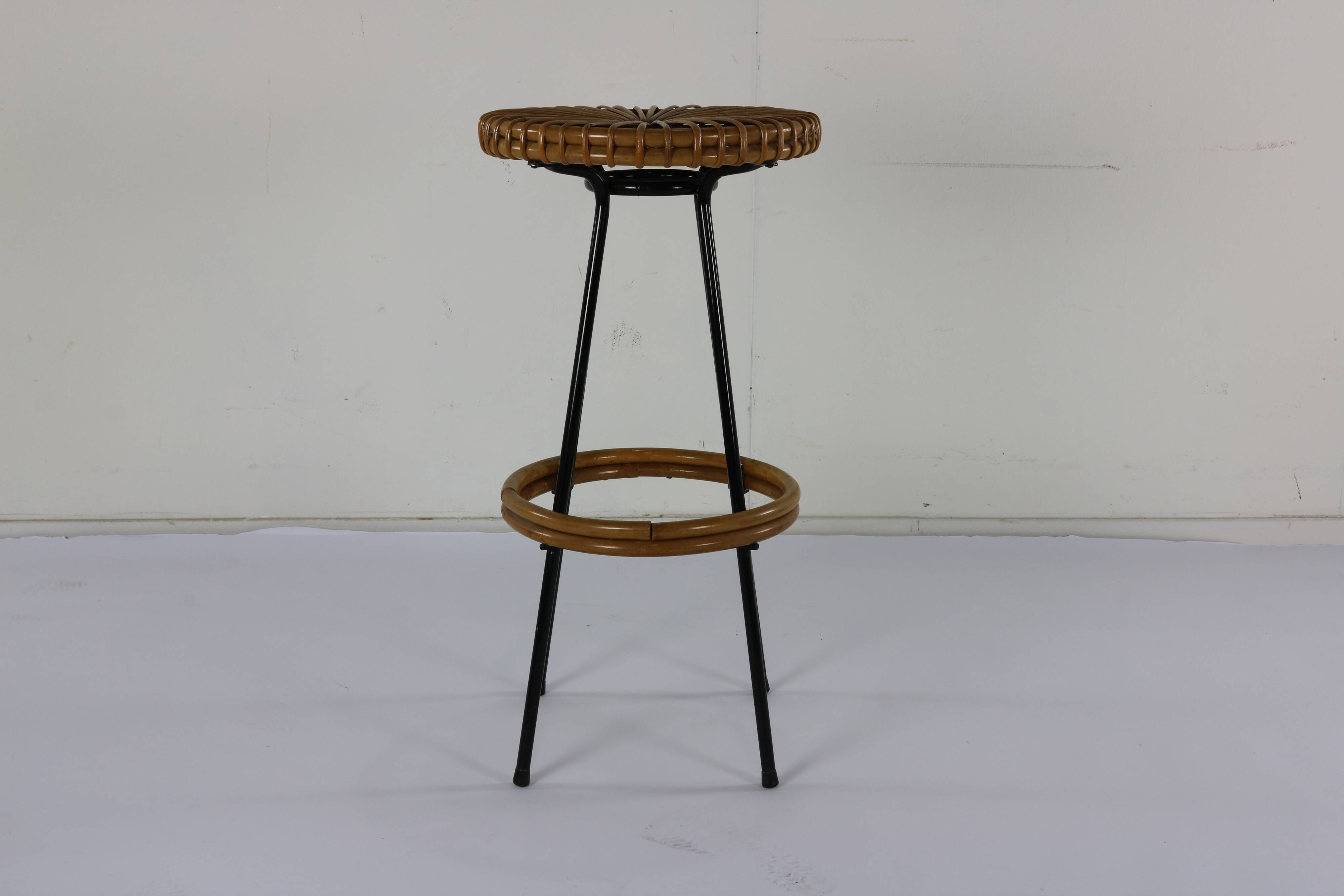 Original sixties rattan bar stool by Rohé Noordwolde Holland