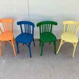 4 multi-colored bistro chairs