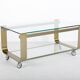 Vintage coffee table in gold metal and double glass top, 70s